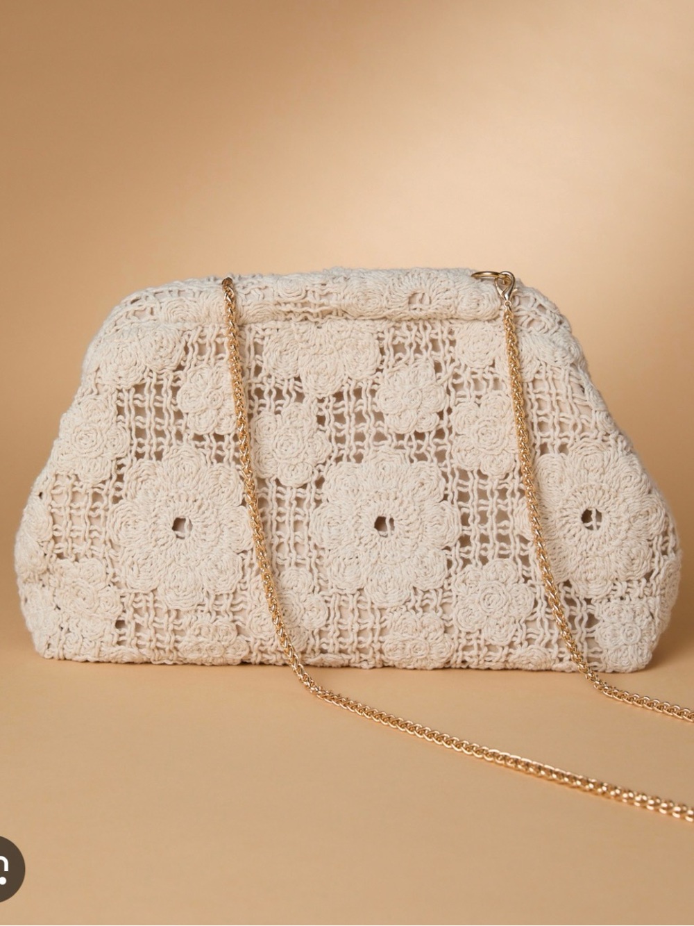 Altar'd State Cream Crochet Floral Clutch with Gold Chain